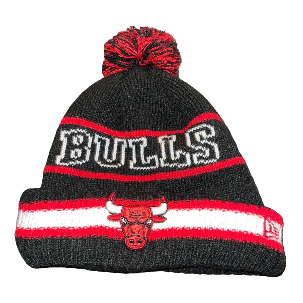 NBA Chicago Bull Winter Beanie Hat Red Black Fleece Lined Ball On Top Warm